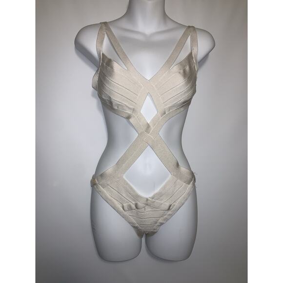 Herve Leger one piece woman swimsuit Ivory Size Small - Picture 1 of 7